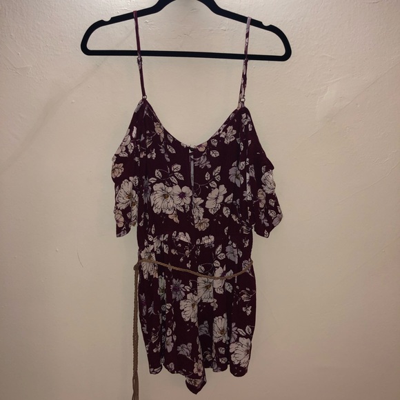 Maroon / Burgundy / Garnet Floral Romper - Picture 2 of 3